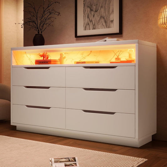 Commode contemporaine 6 tiroirs beige