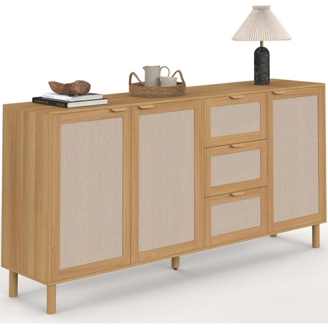 Design moderne buffet beige rembourre en tissu