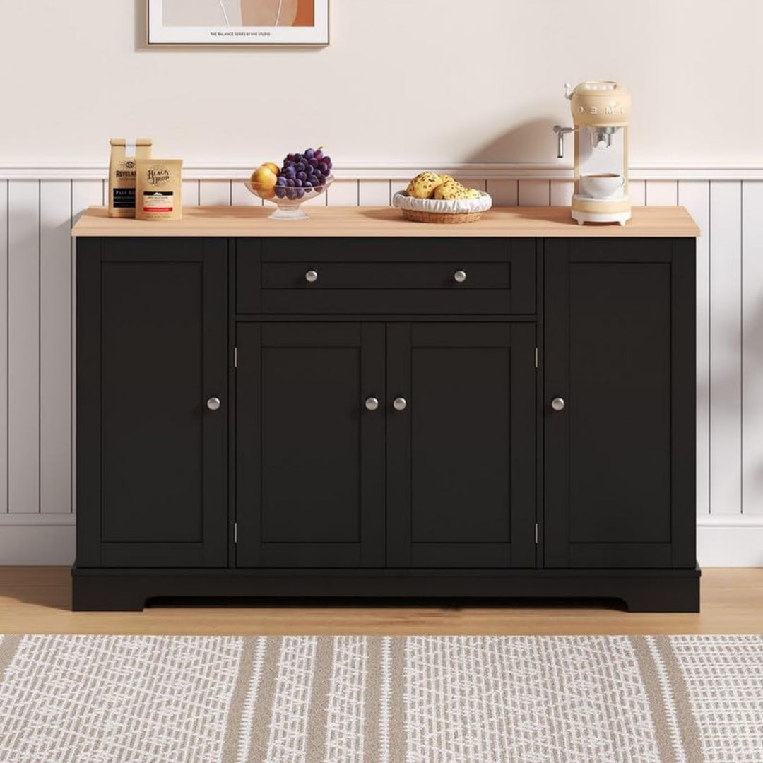 Buffet 138 x 40 x 85 cm en noyer et verre solide