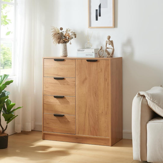 elegante commode gris clair en MDF avec 4 tiroirs