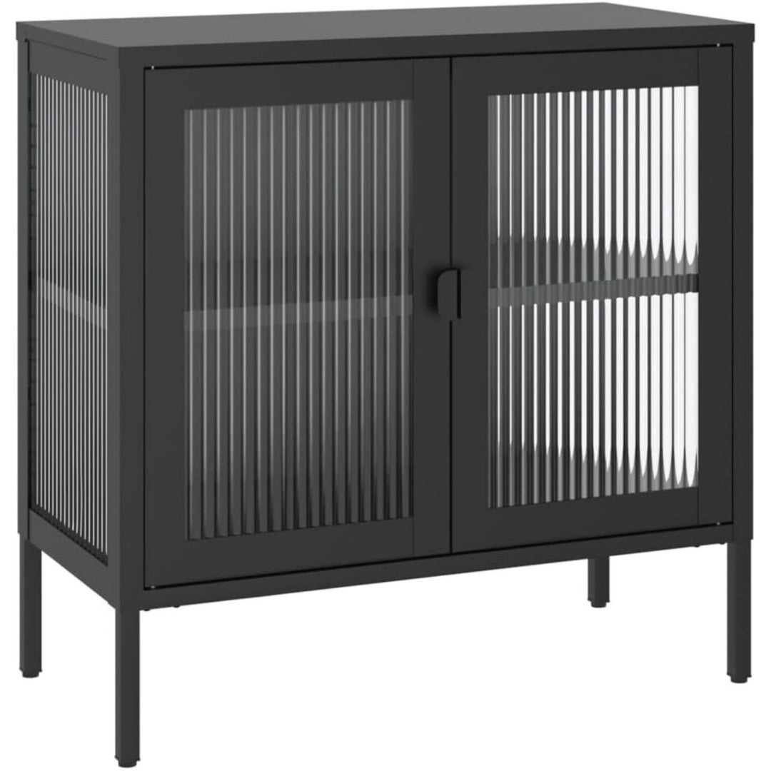 Astuce rangement, buffet gris fonce en verre