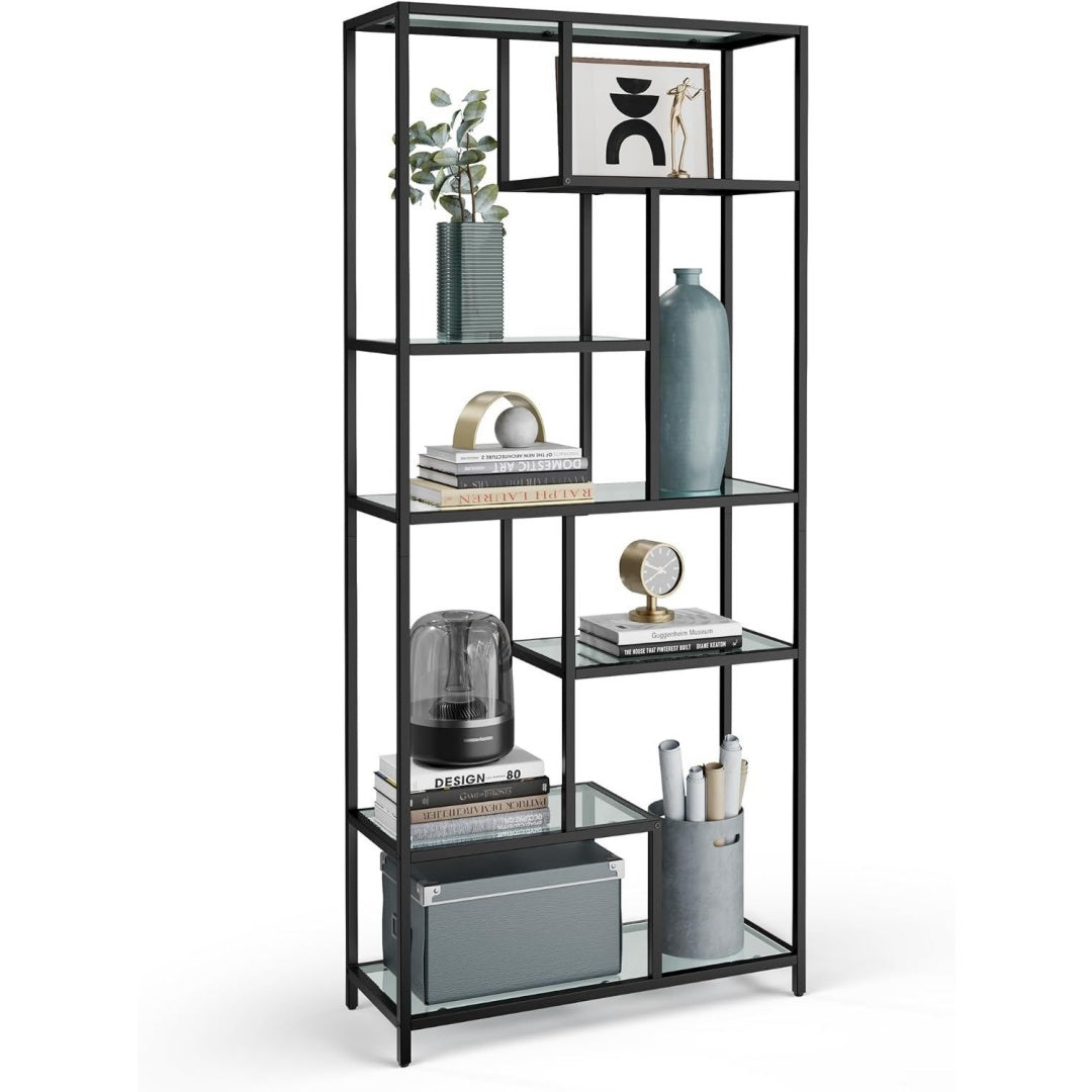 30 x 80 x 180 cm bibliotheque gris avec portes vitrees