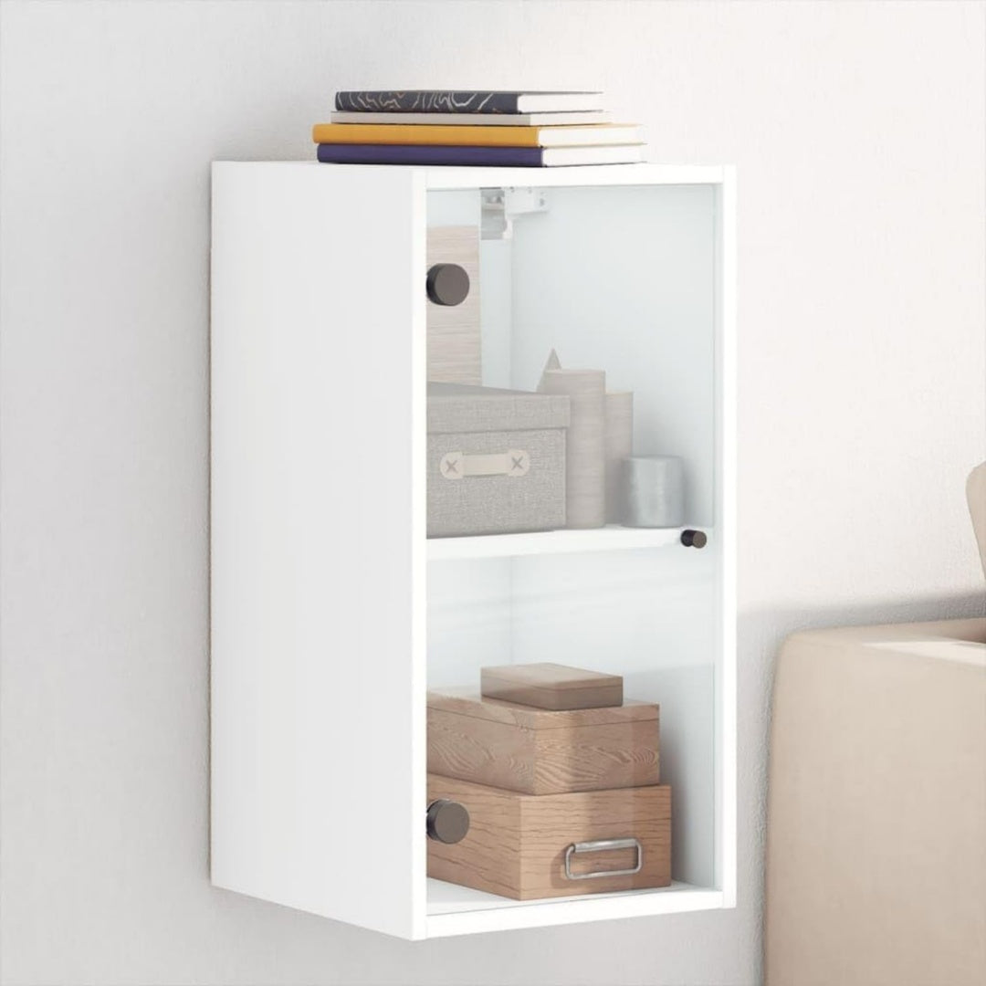 Armoire suspendue gris clair, vitre, polyvalent et elegant