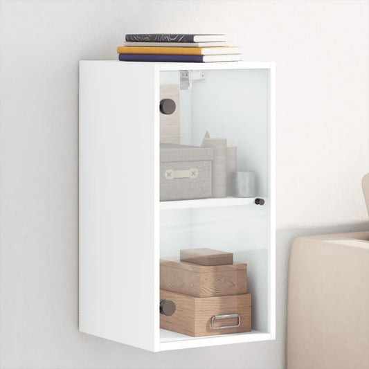 Armoire suspendue gris clair, vitre, polyvalent et elegant