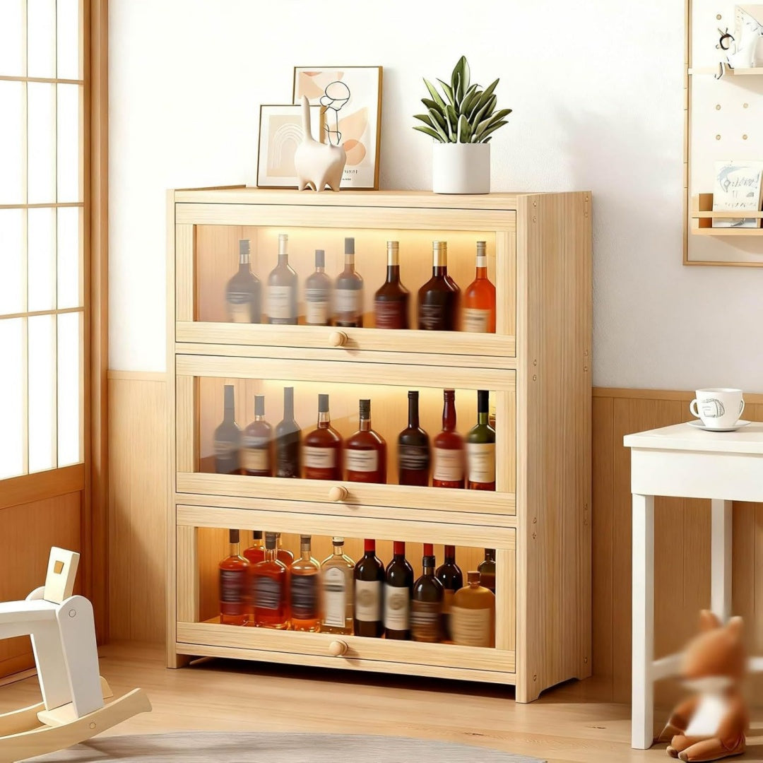 Vitrine spacieuse en bois de pin et pin