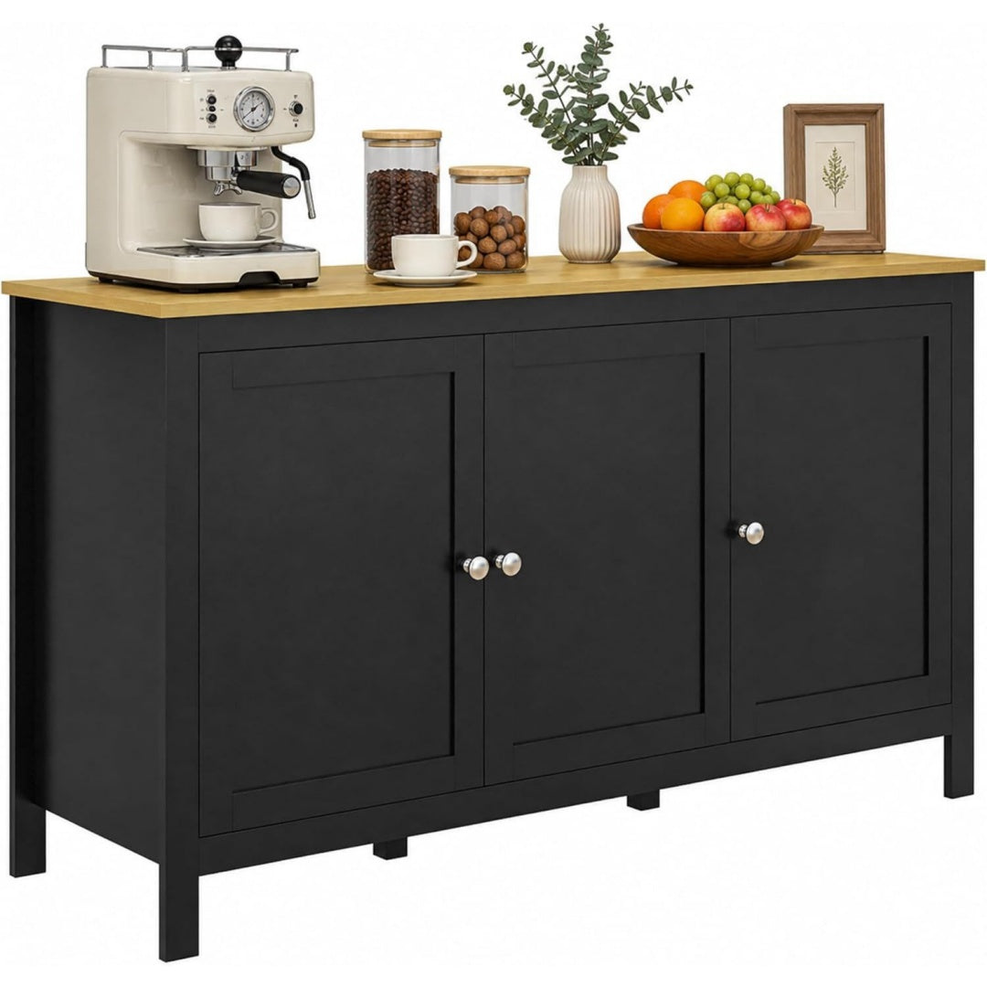 Buffet gris fonce 2 etageres, aspect naturel bois ingenierie pour salon