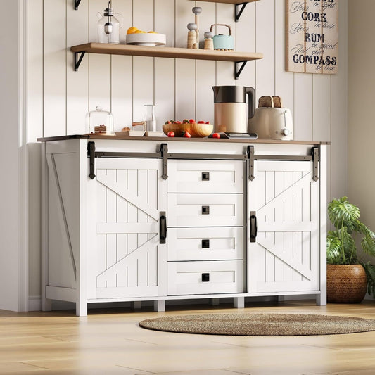 Charme Rustique, bahut gris clair en bois