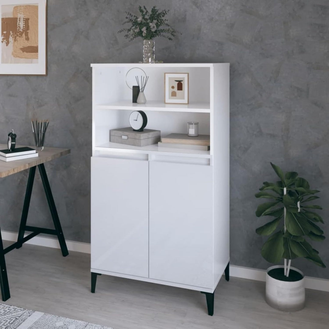 Buffet gris pratique et elegant 2 etageres 60 x 36 x 110 cm