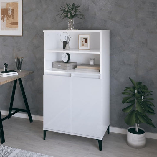 Buffet gris pratique et elegant 2 etageres 60 x 36 x 110 cm