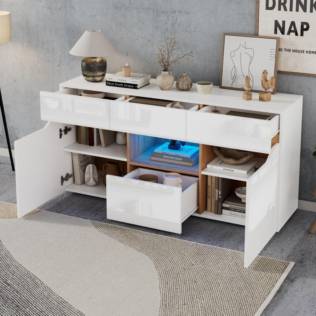 Buffet contemporain gris passage de cables