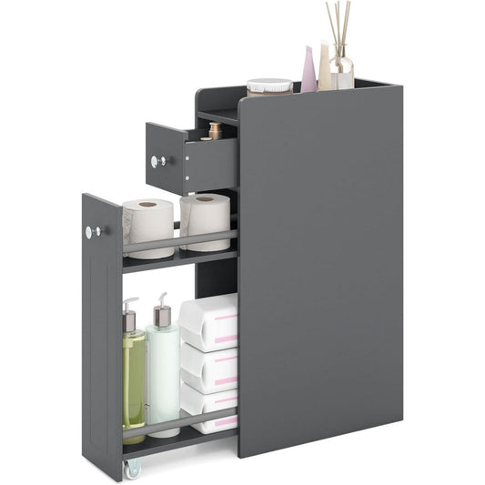 Meuble sur pied gris, ideal pour salle de bain