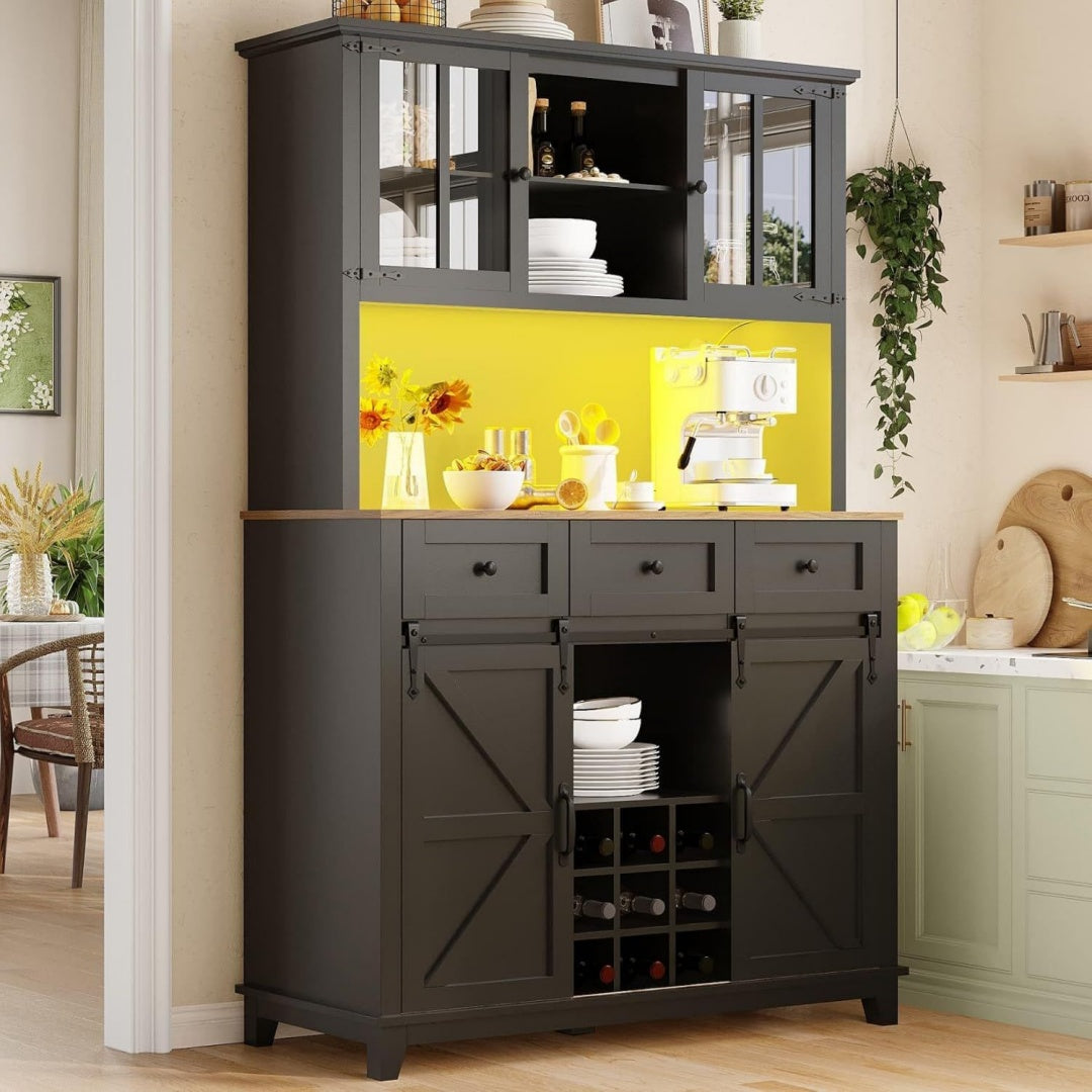 Polyvalent buffet haut creme en verre style rustique